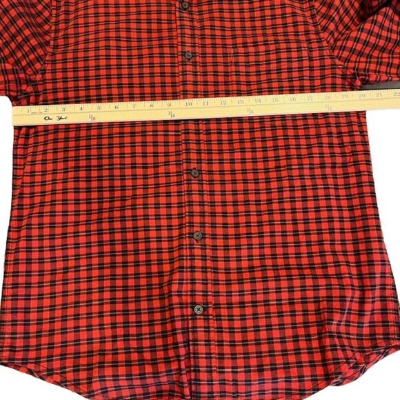 Mutual Weave Red Black Men's Plaid Button Front Shirt Stretch Size Medium - Picture 8 of 10